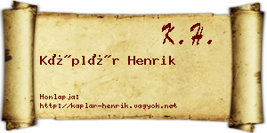 Káplár Henrik névjegykártya